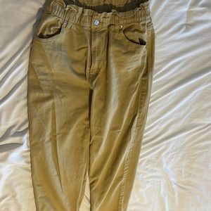 Mustard yellow paper bag waist pants